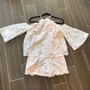 Jay Godfrey Cold Shoulder White Lace Romper